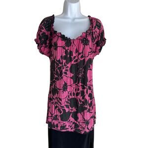 Y2K Liz LA Womens Plus Size 1X Boho Stretch Glitter Sheer Summer Floral Blouse